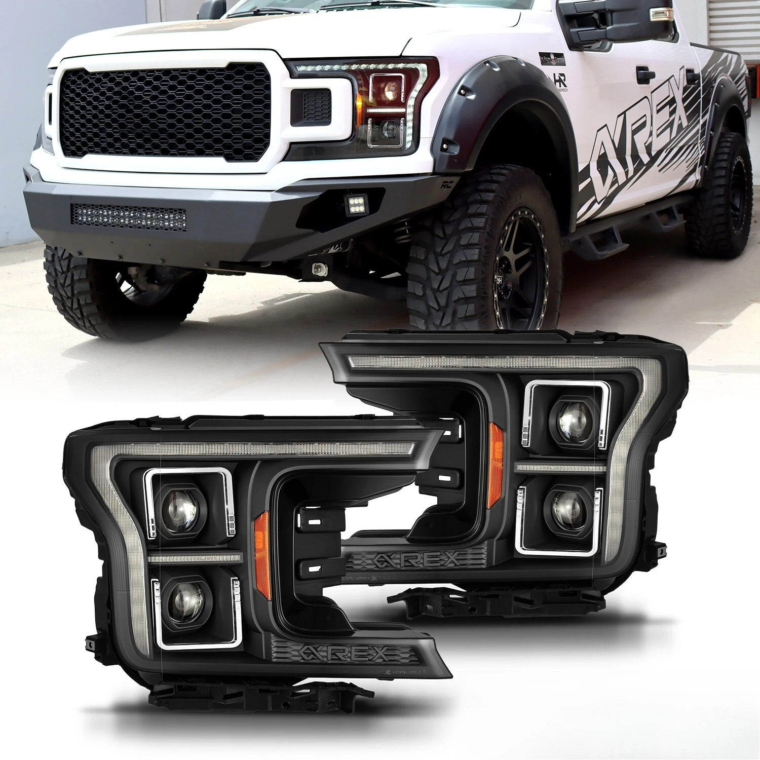 For AREX 18-20 Ford F150 PRO-Series(14th Gen G2 Style) Halogen Headlights Black
