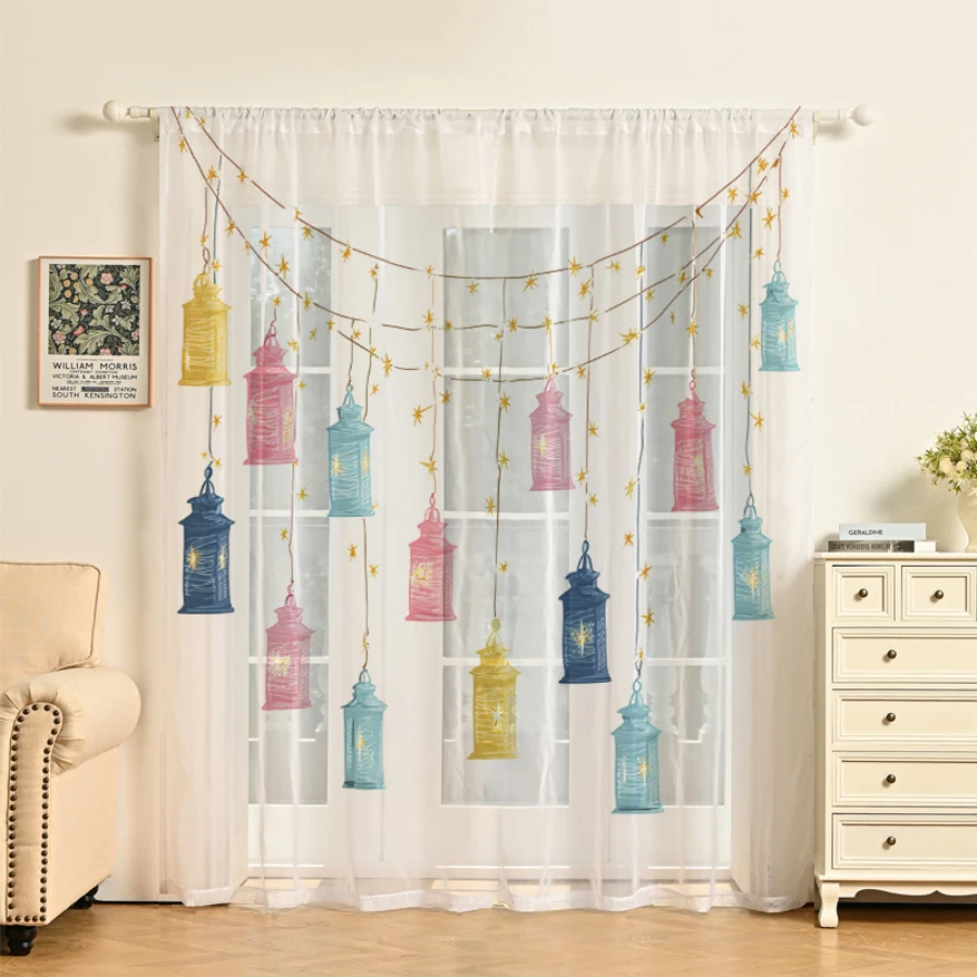2PCS Digital Print Sheer Curta - Office Lighting Decor 评论和价格