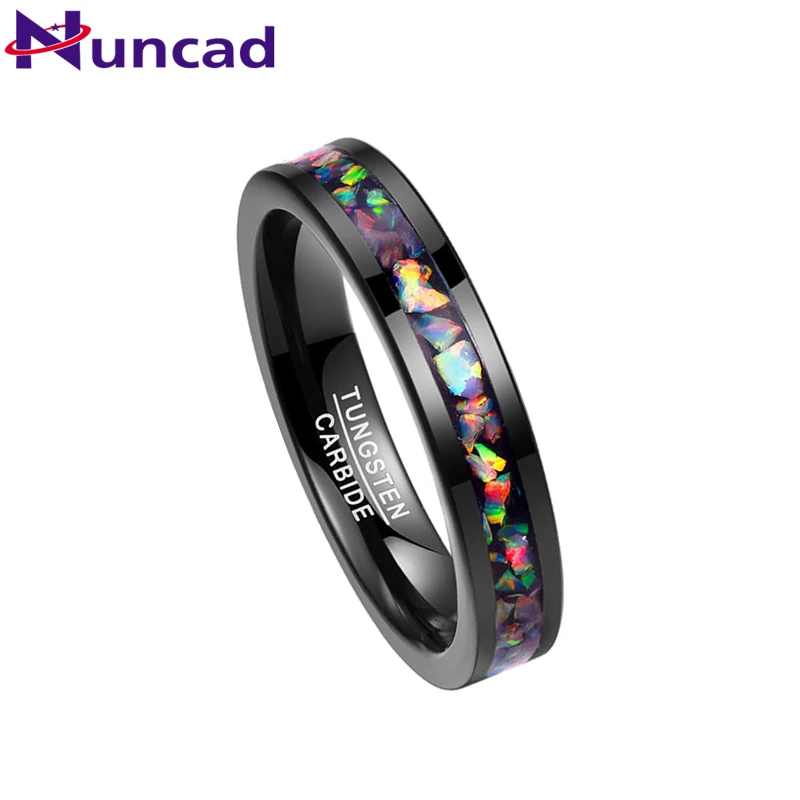 

Nuncad 4MM Wide Inlaid Opal Black Wedding Rings Tungsten Carbide Ring Men T091R Men's Wedding Ring Male Jewelry Gift