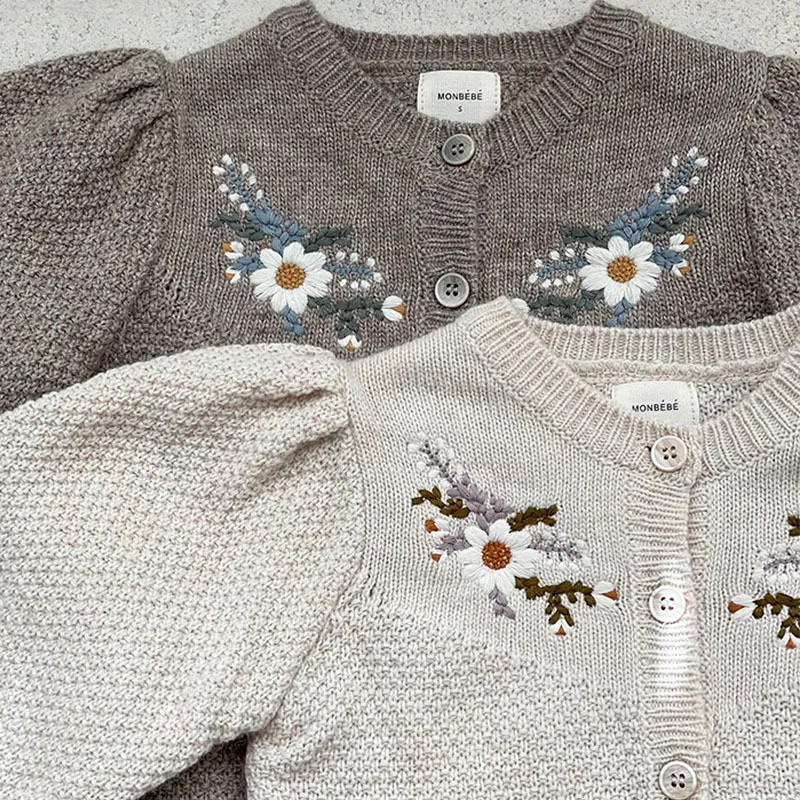 Autumn New Children Long Sleeve Sweater Coat Baby Girls Embroidered Knitted Cardigan Jacket Kids Toddler Single Breasted Clothes