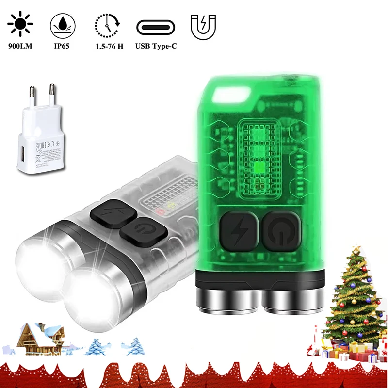

V3 EDC LED Flashlight Portable Mini Keychain Light Rechargeable Pocket Torch with Magnet UV Lamp Camping Fishing Lantern