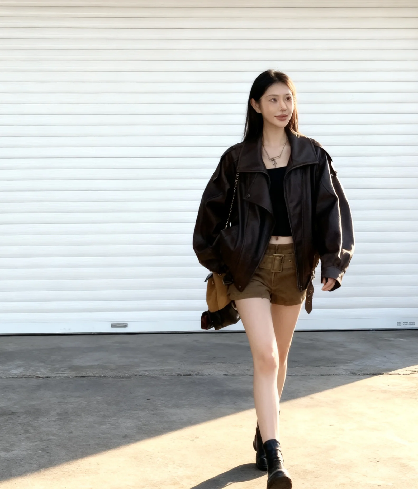 

Biker Jackets Womens Jacket Hollow Spring Colorblock Contrast Cropped Ulzzang Elastic Slim Artistic Cleanfit Minimalism Modern