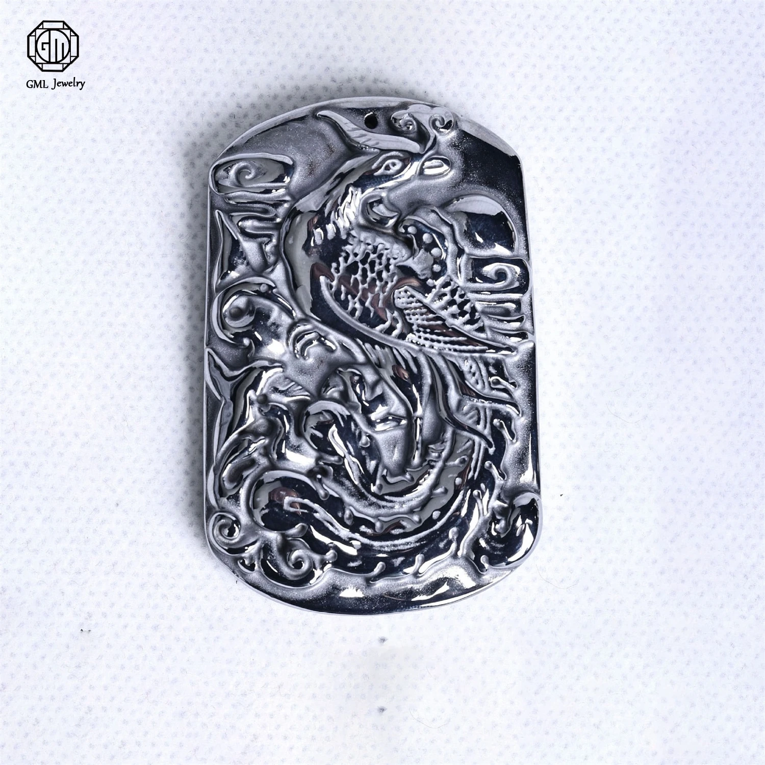 Natural Terahertz Stone Dragon Pendant Flying Dragon Carving Titanium Silicon Soaring Dragon Design Long Necklace Unisex Healing