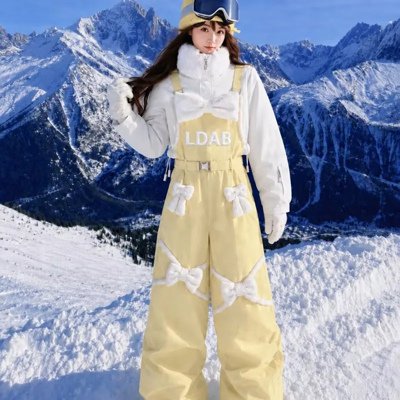 Ski Suit Set Winter New Arrival Bow Decor Thickened Windproof Waterproof Snowproof Outdoor Snowboard Skiing Outfit