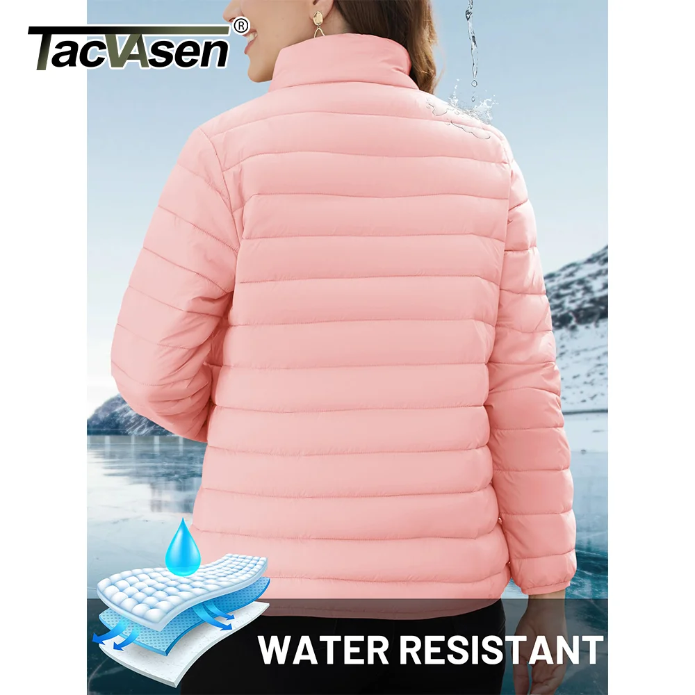 TACVASEN Quilted Lightweight Jacket Womens Winter Warm Zipper Coats Packable Puffer Outerwear Streetwear Outdoor Jacket  Female