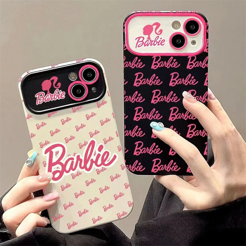 Cute INS Barbie Silicone Phone Case For iPhone 11 12 13 14 15 Pro Max Plus Luxury Colorful Candy Large Window Shockproof Cover