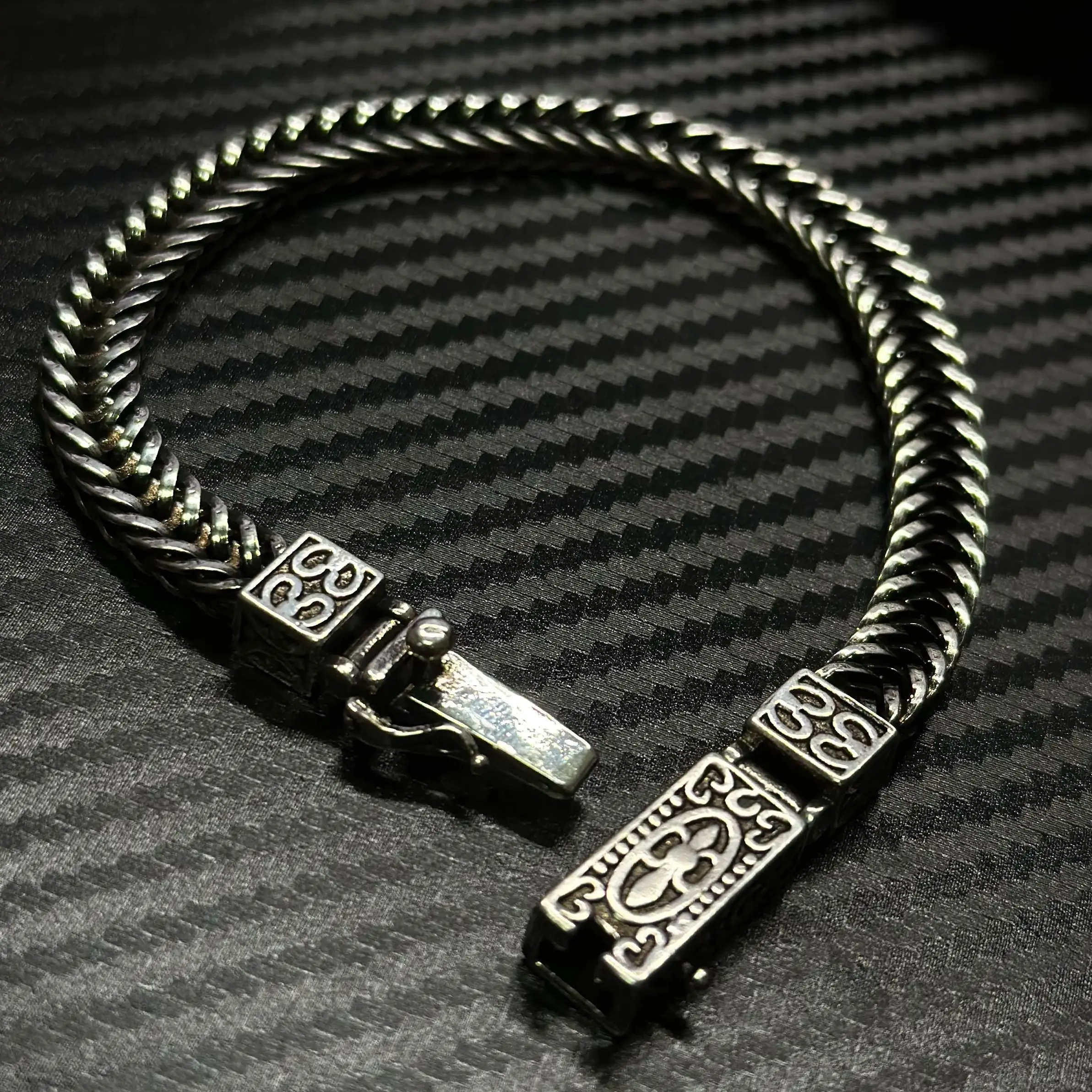 Dragon Bone Vintage Bangles 925 Silver Chain Weaving Bracelet for Women and Men Double chains Buckle Can Wear Banquet Jewelry
