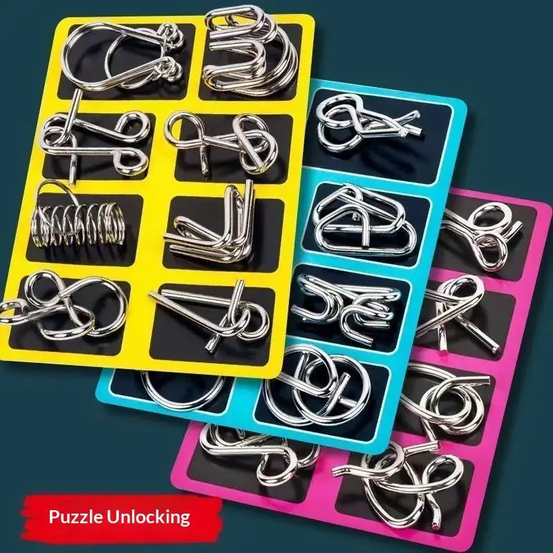 

Chinese Kongming Lock 8Pcs Metal Puzzle Set Interlocking Rings Brain Teaser Memory Challenge Educational Toy For Kids Adults#