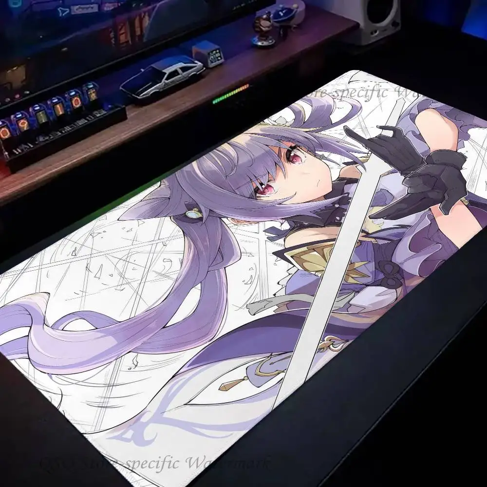 Keqing Anime Game Genshin Impact Mousepad Non-slip Suitable For Office Computers Laptops E-sports Game Desk Mats XXL Keyboard