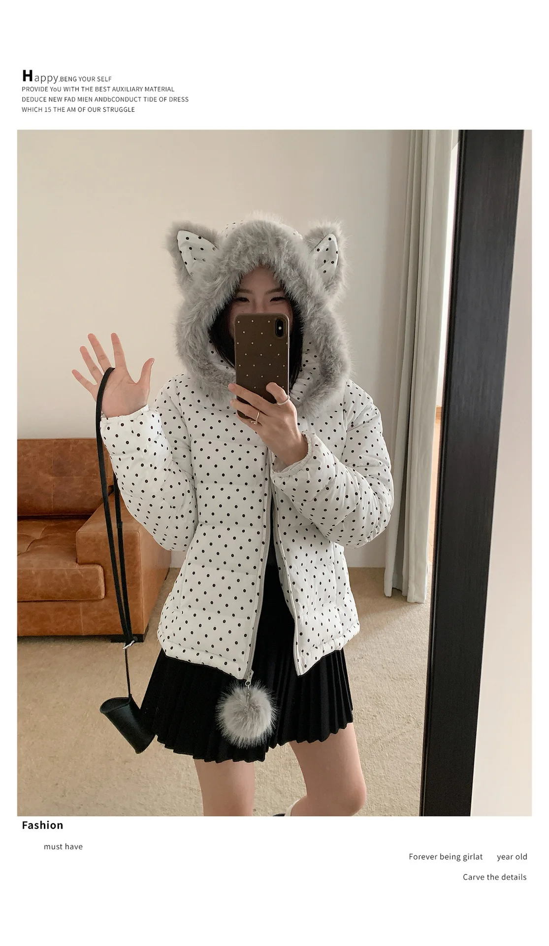 Retro New Polka Dot Long-sleeved Hooded Cotton Jacket Women's Winter Versatile New Thickened Warm Down Cotton Versatile Jacket