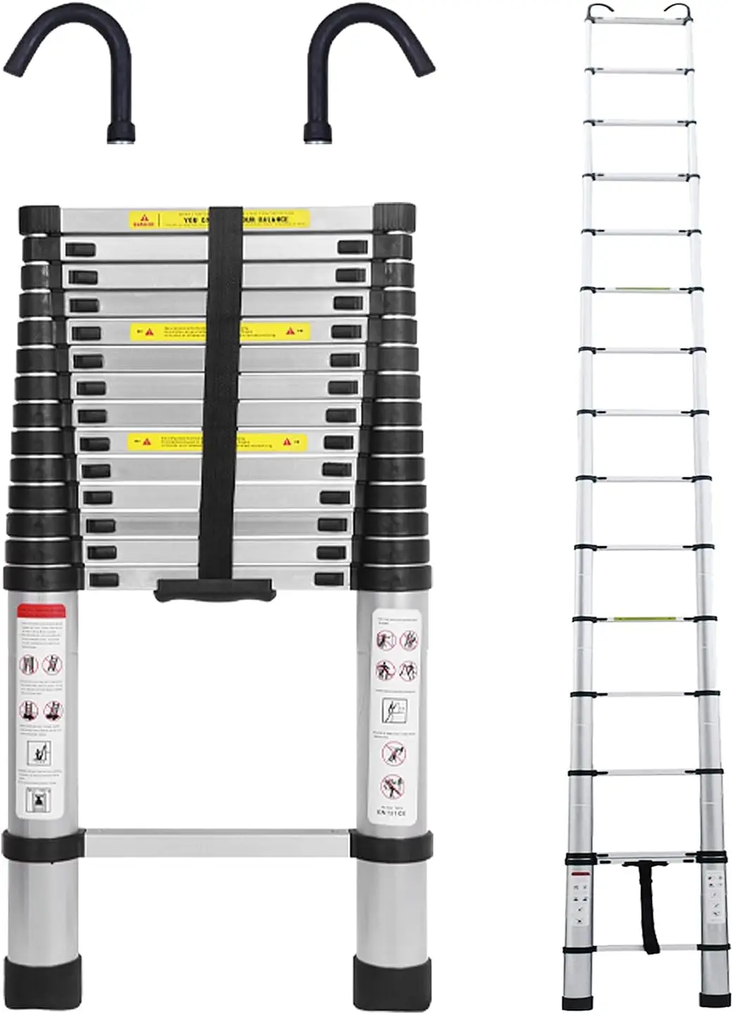 Escalera telescópica Escalera de extensión telescópica de aluminio de 20,5 pies Escaleras extensibles con 2 ganchos desmontables Portátil ligero