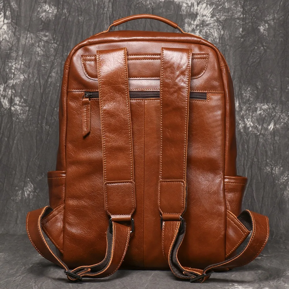 Nesitu Highend A4 Vintage Brown Black Green Genuine Leather 14 15.6'' Laptop Women Men's Backpack Cowhide Travel Bag M0825-2