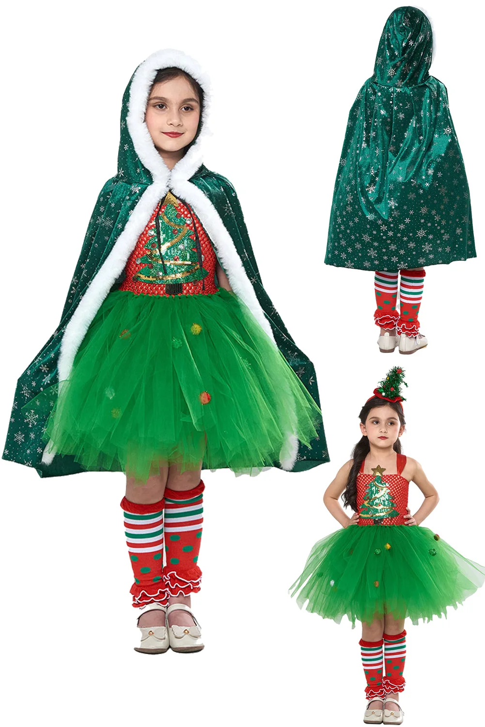 Disguise Cute Christmas Tree Cosplay Child Girls Tutu Skirt Dress Xmas Stage  Costume Kid Roleplay Role Play Fancy Party Cloth