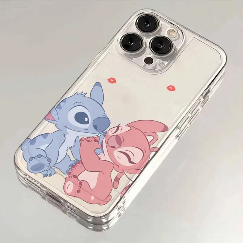 Disney Angel Touch Face Stitch Phone Case for iPhone 15 14 7 8 Plus 15 14 13 12 16 Pro Max XR Xs X Y2K Clear Soft Silicone Cover