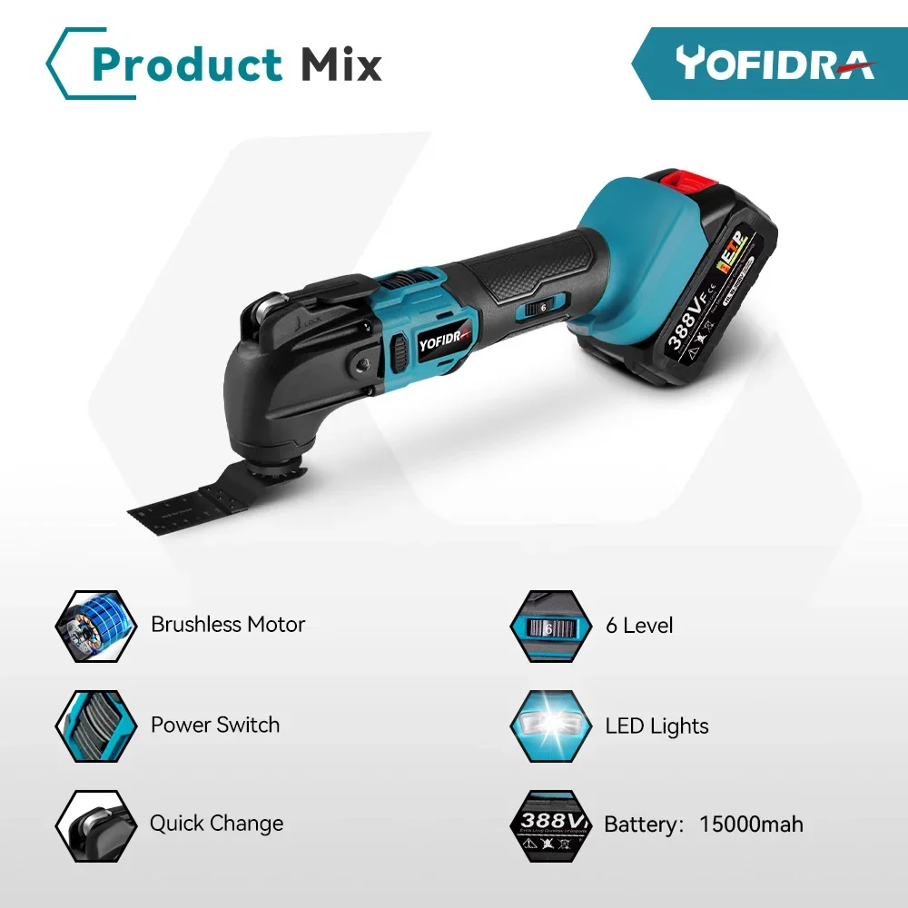 Yofidra Borstelloze Oscillerende Multitool Elektrische Zaagtrimmer/Schep/Snij/Polijsten Houtbewerkingsgereedschap Voor Makita 18V Batterij