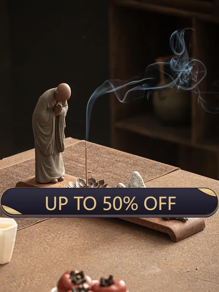 Chinese Zen Purple Sand Little Monk Decoration Home Buddha Decorative Arts And Crafts Teahouse Tabletop Ceramic Incense Tea Pet