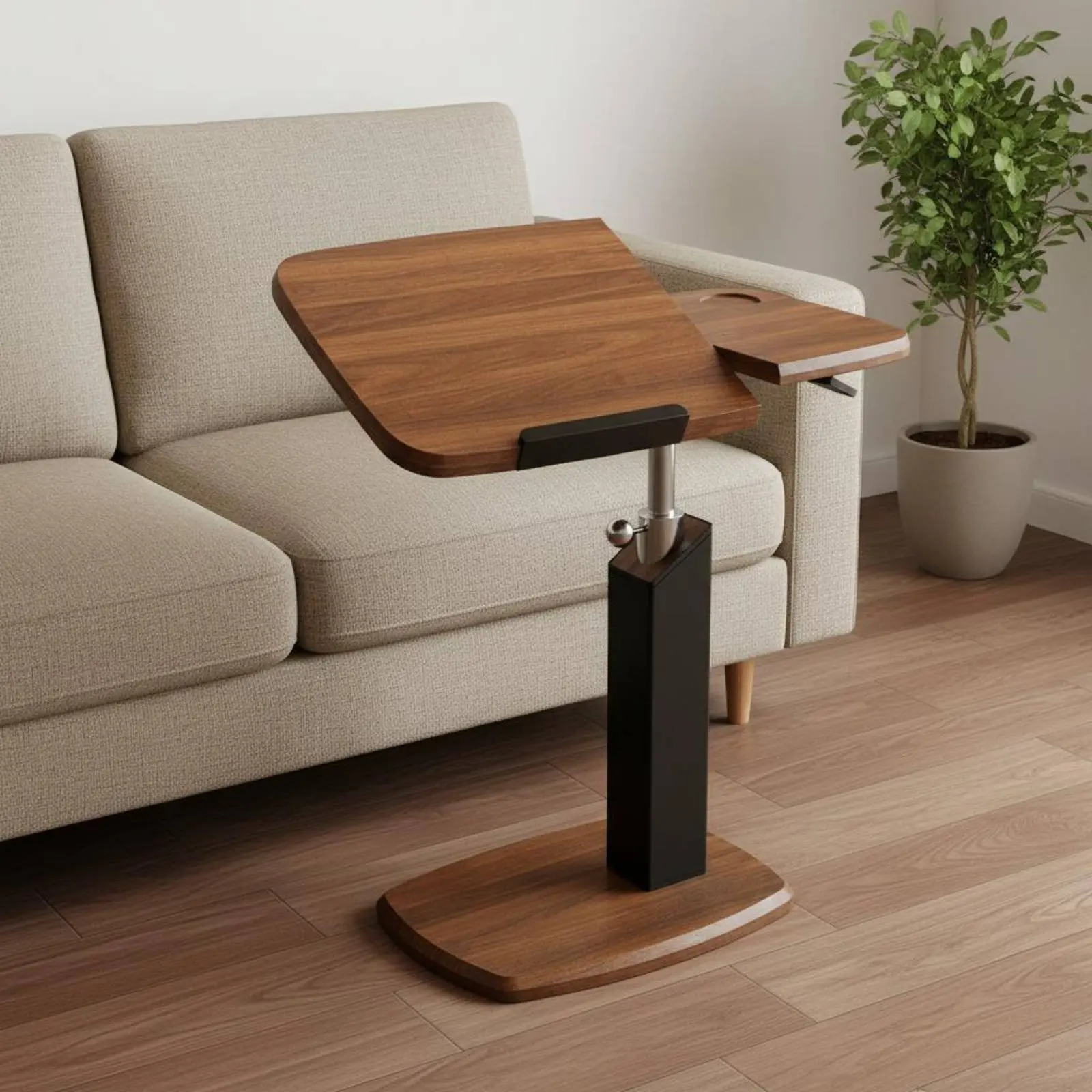 Escritorio giratorio para computadora portátil junto a la cama °   Mesa Auxiliar Giratoria para Sofá con Altura Ajustable, Mesa en Forma de C con Ajuste Hidráulico a Gas