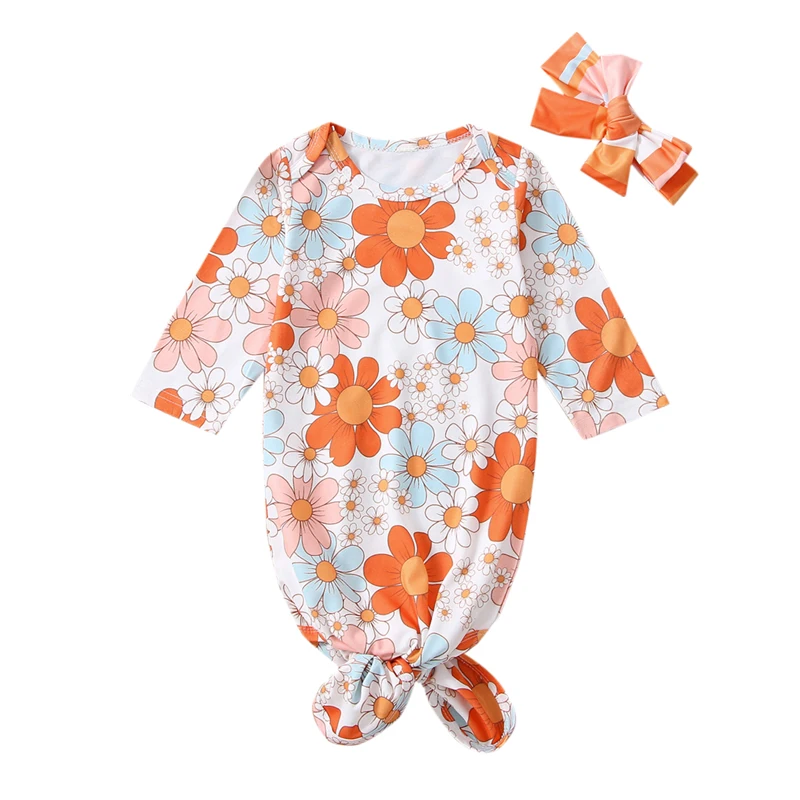 

Newborn Baby Girls Floral Gown Baby Girl Coming Home Outfit Headband Sleepwear Romper Sleeping Bags Baby Pajamas