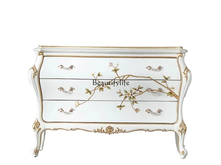 

Servi French light luxury solid wood hand-painted chest of drawers European bedroom carved drawers decorative lockers