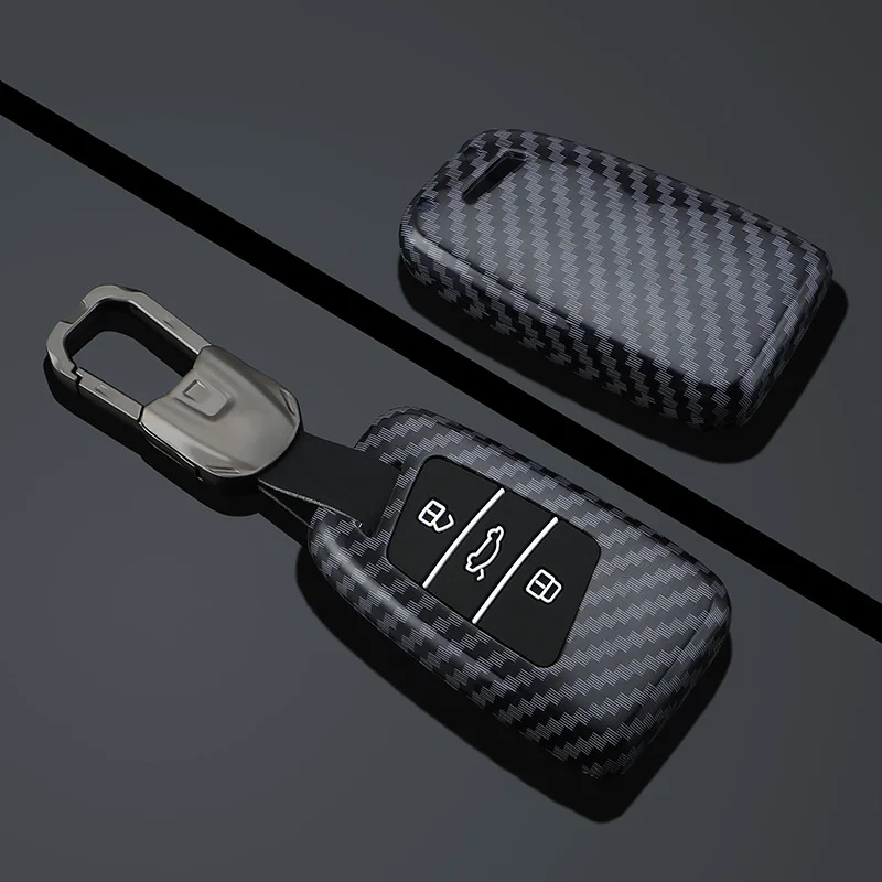 For Volkswagen Atlas Jetta Tiguan Passat Golf Alltrack 2019 2018 Arteon Skoda Superb A7 Carbon Fiber Car Key Case Cover Keychain