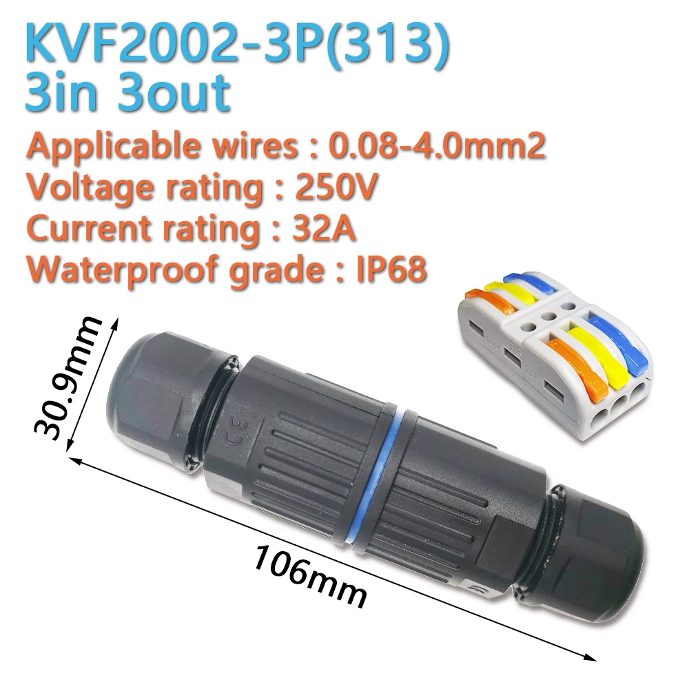 IP68 waterproof cable connector quick connection KVSF-15 2 in 2 out 2/3/4/5 pin Electrical Terminal Adapter Wire Connector