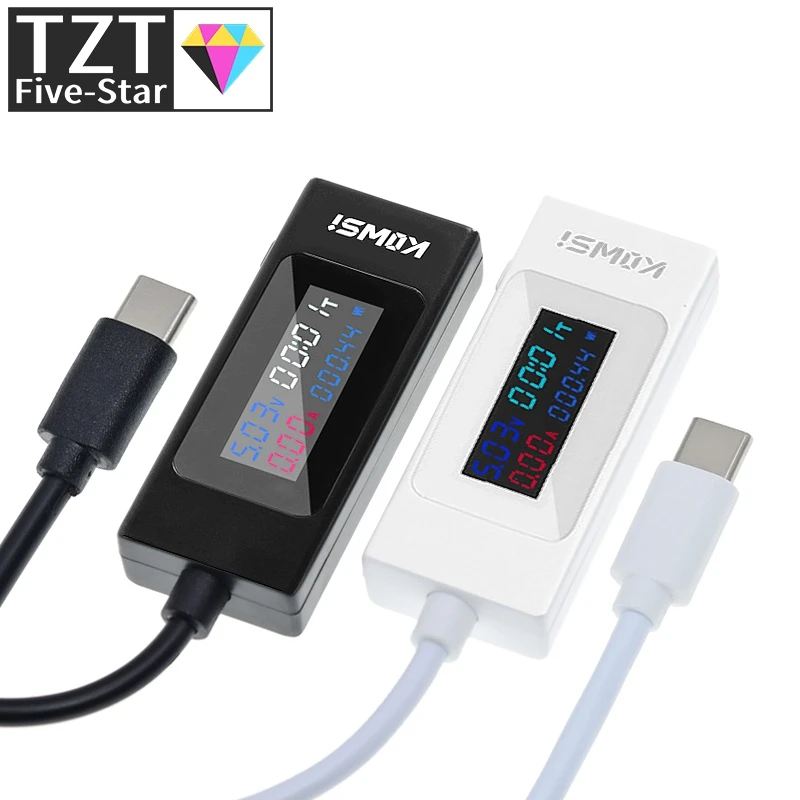 TZT 4-30V 6.5A Voltage Type-C USB-C Tester Current Meter Timing Ammeter Digital Monitor USB Charger Tester Power Meter KWS-065C