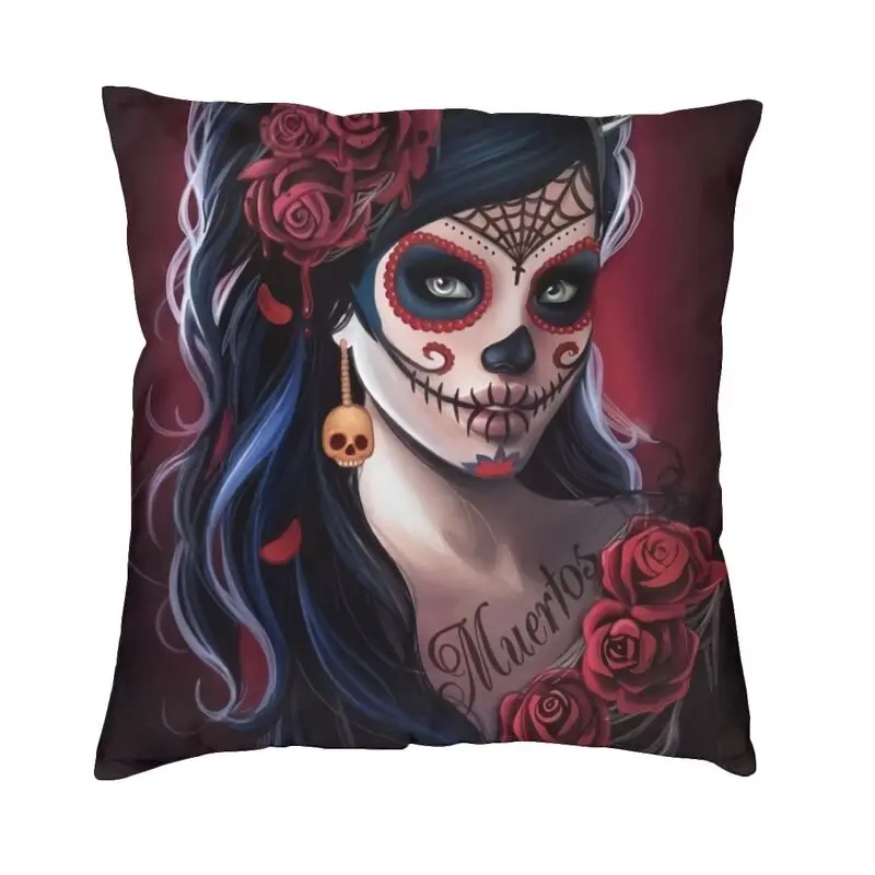 Day Of The Dead Sugar Skull Cushion Cover Sofa Decoration Mexican Girl Square Throw Pillow Case 45x45