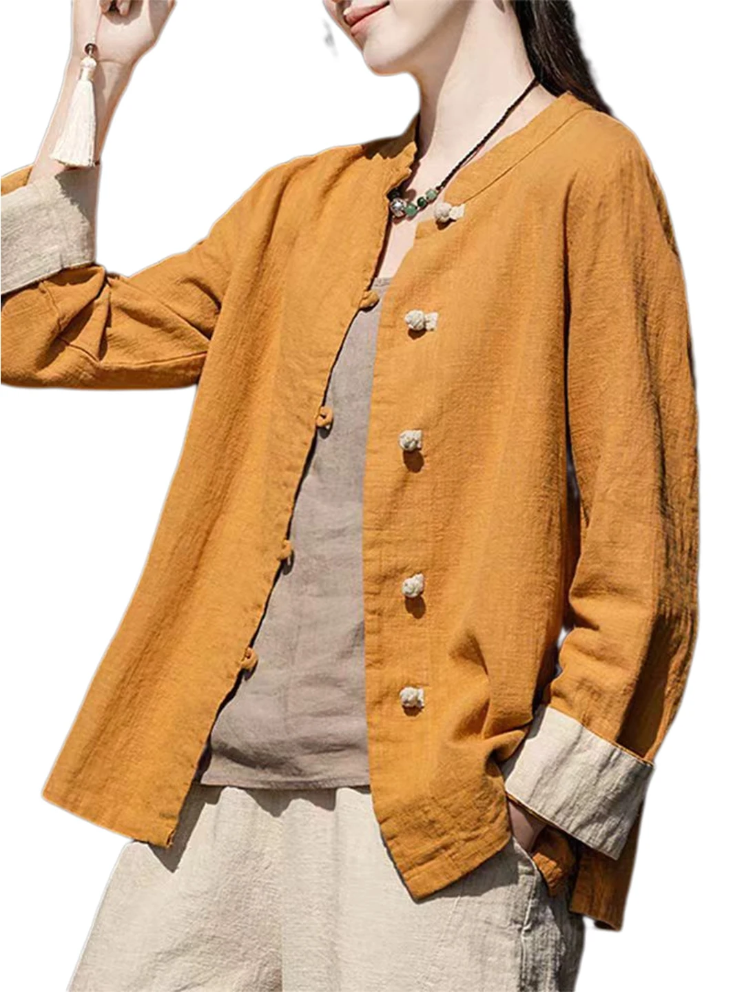 Retro Zen nuevo chino Sle mujer irt Jaet lino abotonado primavera otoño ceremonia del té Top suelto ajuste cómodo transpirable