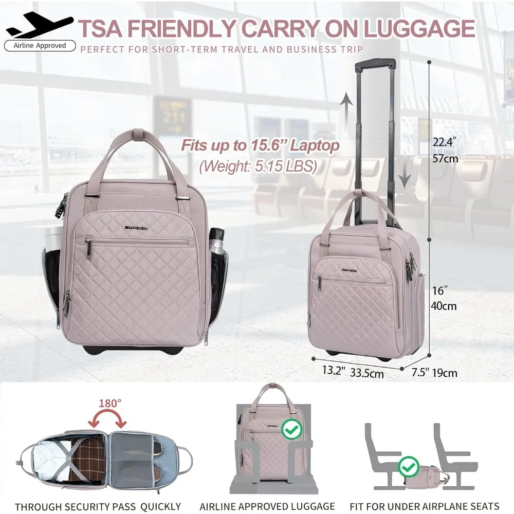 Lightweight Multi-functional Rolling Carry-On Bag with Wheels for Overnight Weekend Travel