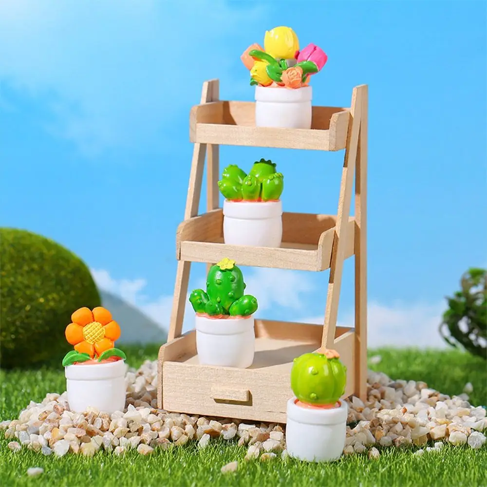 1/6 1/12 Dollhouse Cactus Bonsai Resin Micro Landscape Miniature Flower Potted Accessories Doll House Ornament Mini Plant Model