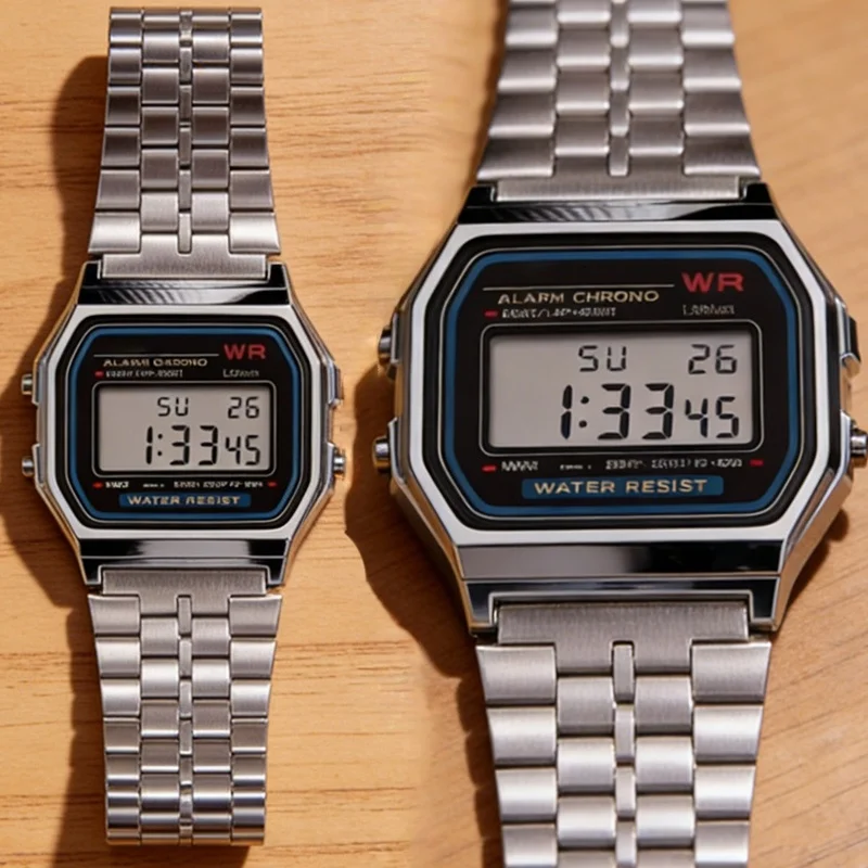 

Часы F91W с нерегулируемым стальным ремешком, водонепроницаемые, для женщин и мужчин, деловые часы, многофункциональные светодиодные цифровые спортивные часы, электронные часы