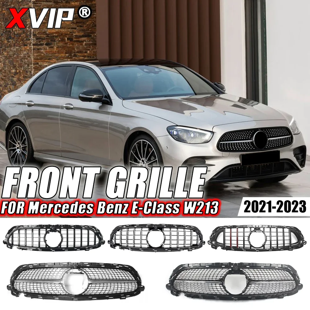 

XVIP Chrome Dimaonds Style Upper Grille For Mercedes Benz W213 E-Class E53 AMG E350 E450 2021-2023 BRS Style Front Bumper Grille