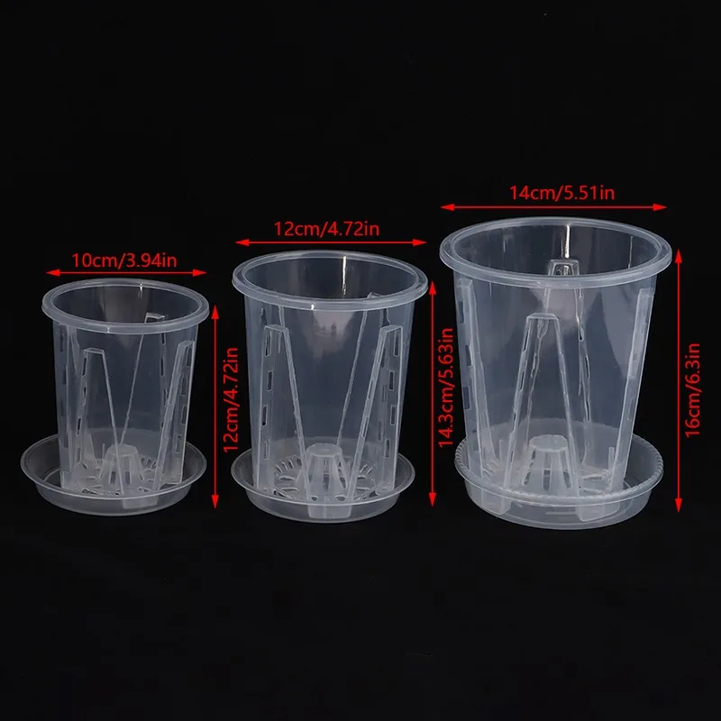 8Pc Root Control Transparent Flower Pot With Tray For Phalaenopsis Orchid Planting With Stomata Flower Pot Home Gardening Decor