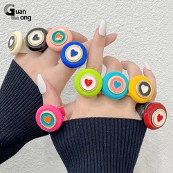 GuanLong New Summer Colourful Resin Acrylic Rings for Women Geometric Round Heart Finger Ring Simple Ins Fashion Jewelry Sets