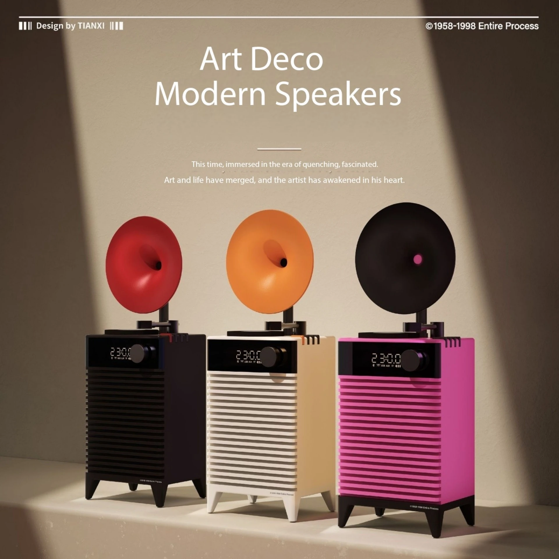 

Modern Art Deco Speakers CX-202 Wireless Bluetooth Speaker Outdoor Portable Mini Subwoofer Clock Audio TF Card AUX Caixa De Som