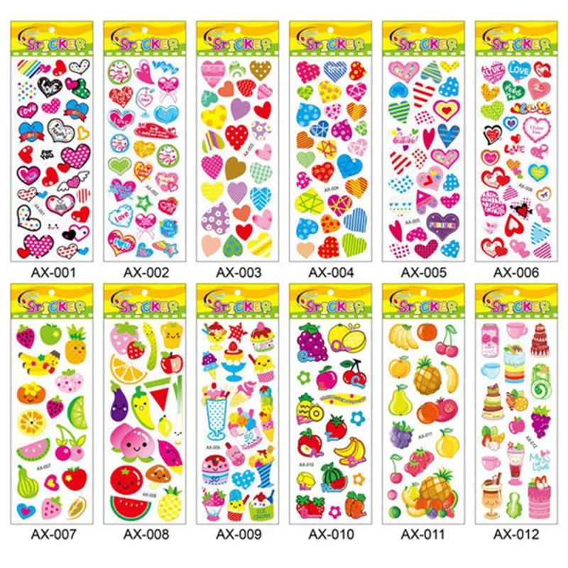 10 adesivi per scrapbooking, cancelleria Kawaii, cartone animato, adesivo a bolle 3D, materiale scolastico per bambini, casuale