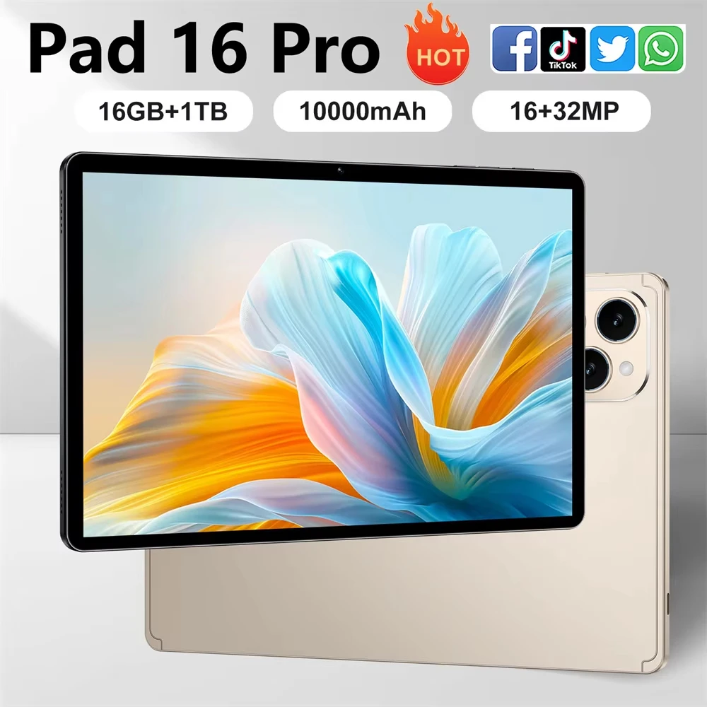 

NEW Original Pad 16 Pro 2026 HOT Tablet Snapdragon 8 Gen3 10.1inch Android 15 16GB+1TB 10000mAh 5G Dual Card WiFi GPS Tab