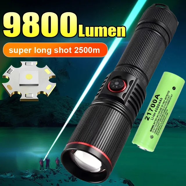 Nowe latarki LED o mocy 2500M 9800lm Super jasna latarka ładowanie Zoom 18650 latarka ręczna o dużej mocy Long Shot Camping Lantren
