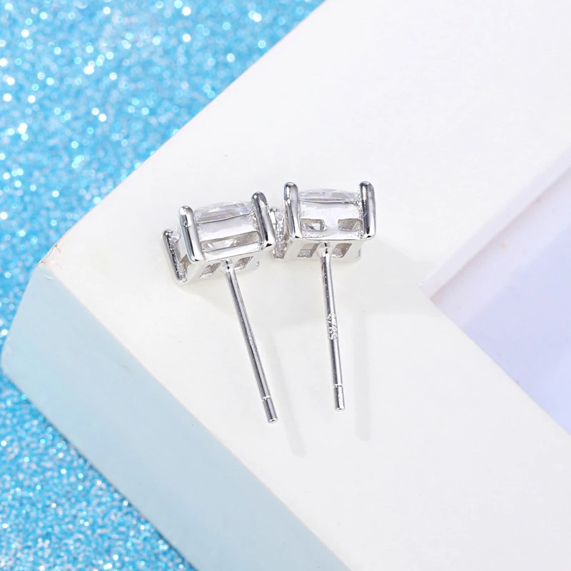 European Fashion Woman Girl Party Birthday Wedding Gift Square Zircon S925 Sterling Silver Stud Earrings