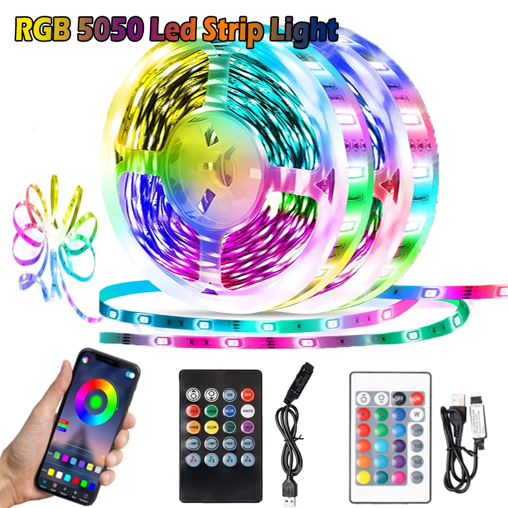 

Светодиодная ленсветильник RGB 5050, 5 В, USB, Bluetooth, ИК-управление через приложение