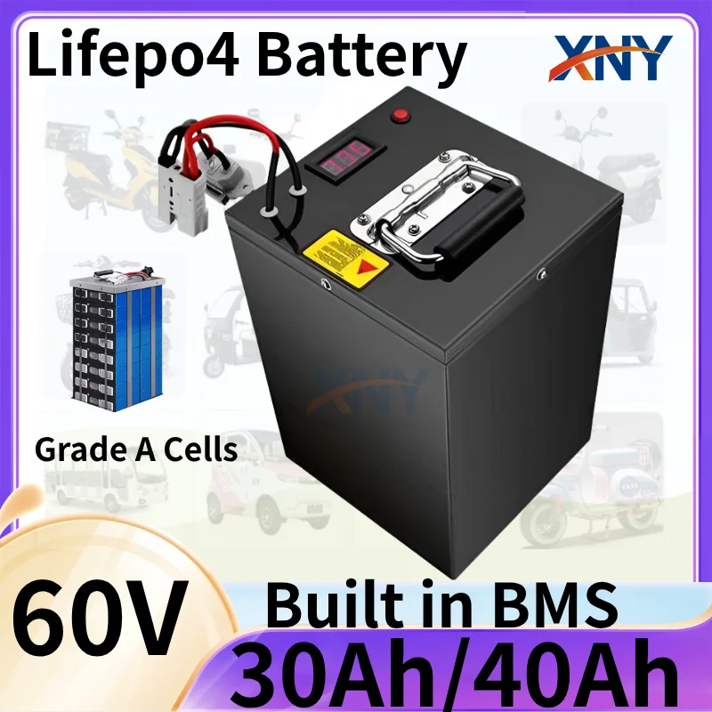 

LiFePo4 60V 30Ah 40Ah Lithium Battery with BMS 20S for 1000W 2000W 3000W 4000W Electric Scooter Motorcycle Mobility Tricycle