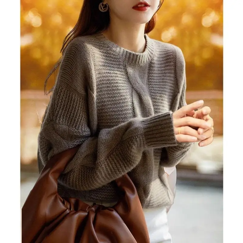 

Autumn Winter New Design Sense French Vintage Lazy Style Knitwear Sweater Women's Fashion Versatile Loose Long Sleeve Top