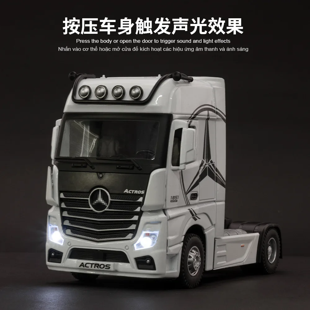 1:24 Mercedes-Benz ACIROS truck Simulation Diecast Metal Alloy Model car Sound Light Pull Back Collection Kids Toy Gifts A561