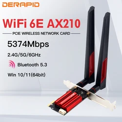 WiFi 6E AX210 5374Mbps Wireless PCIE Adapter Tri Band 2.4G/5G/6Ghz For Bluetooth5.3 Network Wi-Fi Card For PC Windows10/11