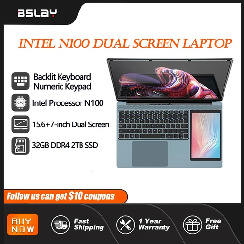 노트북 듀얼 스크린 인텔 N100 백라이트 키패드, 32GB RAM, 2TB SSD, 지문 잠금 해제, 180 ° 폴드 HD 카메라, 비즈니스 DDR4 컴퓨터 