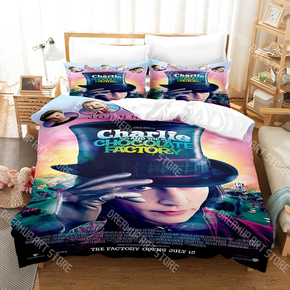 Fashion Charlie and the Chocolate Factory Bedding Set Single Twin Full Queen King Size Bed Set Kids Bedroom Duvetcover Set
