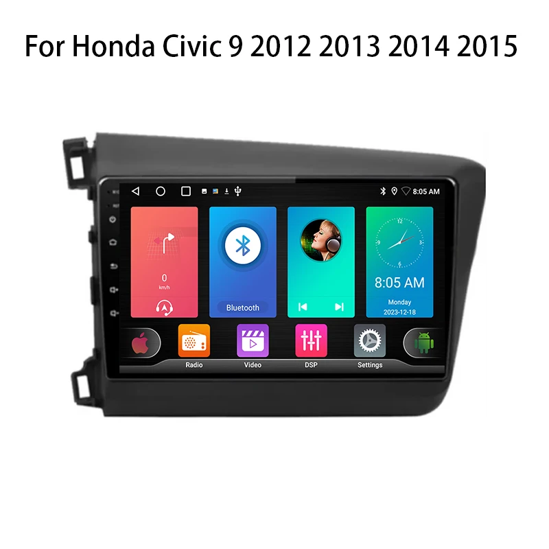 Android 15 Autoradio Voor Honda Civic 9 2012 2013 2014 2015 GPS Navigatie Android Auto Carplay Wifi Scherm 2 K Stereo Geen 2din DVD - afbeelding 2