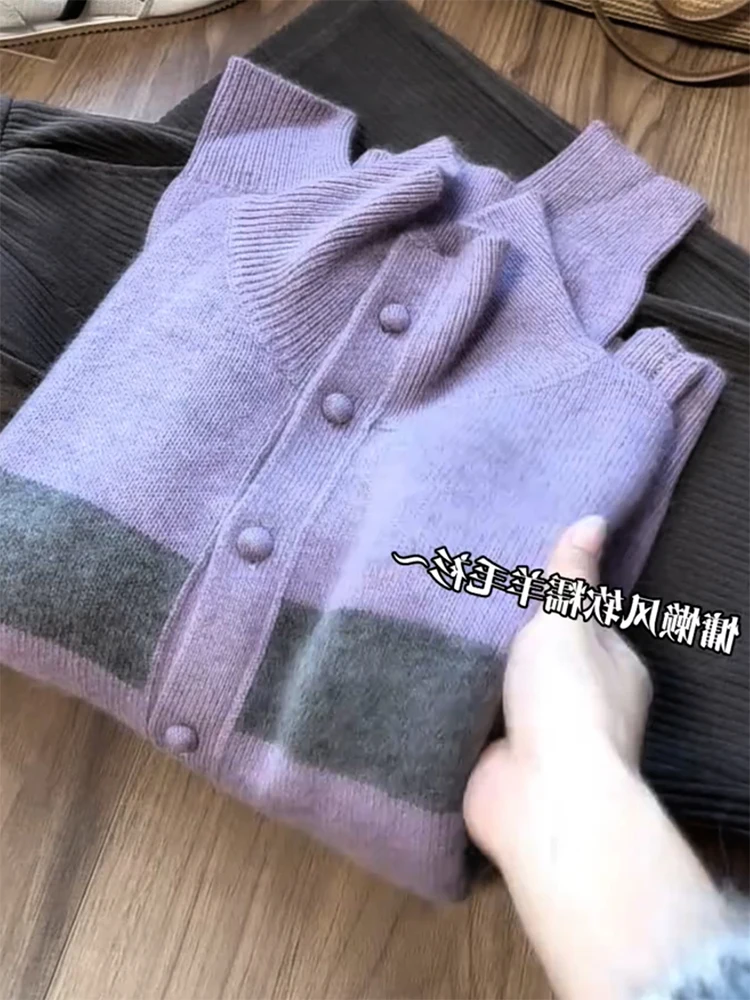 

Korean Sle Lazy Soft Color Blo Knitted Open Cardigan Autumn Winter New Large Size Ele Slimming Age Reducing Top