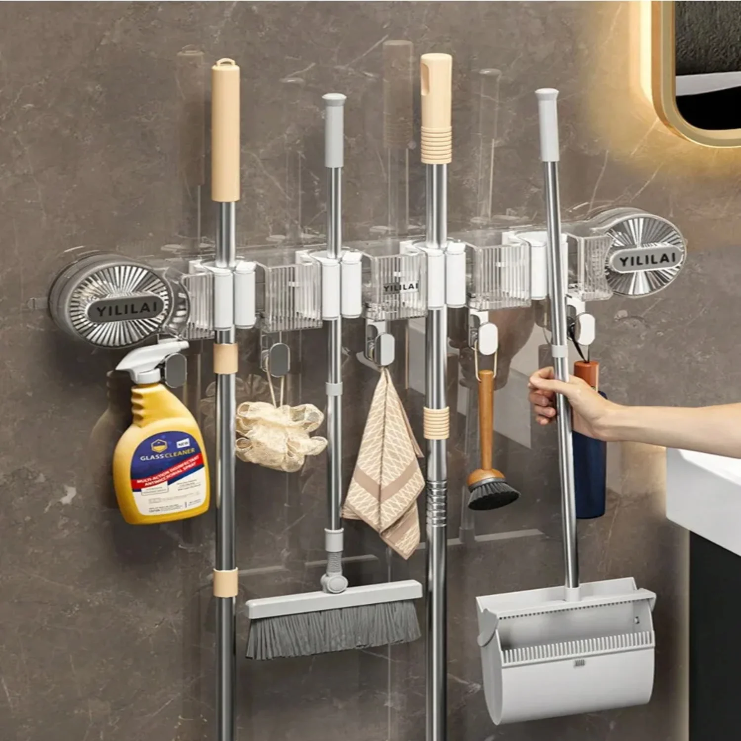 Suction Cup Mop Clamp Wall Hanging Bathroom Broom Hanger Hook Non Punching Toilet Snap Artifact Mop Clip Rack  Shelf