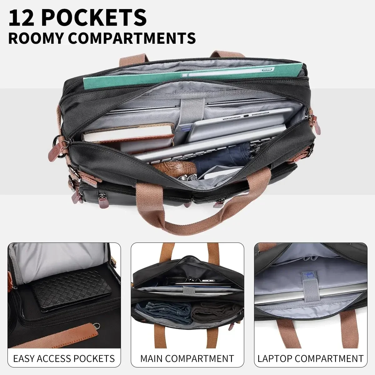 3 in 1 Laptop Bag for Men 17.3 Inch Office Laptop Work Bags Business Backpack Messenger Bag Computer Bags Laptops for Men Women